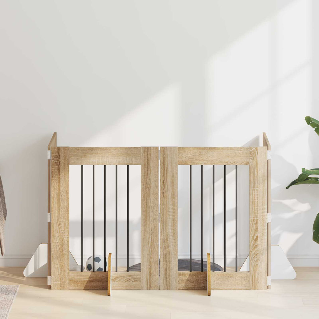 Klappbares Hundetor mit Ständern 4 pcs Sonoma-Eiche 241 cm
