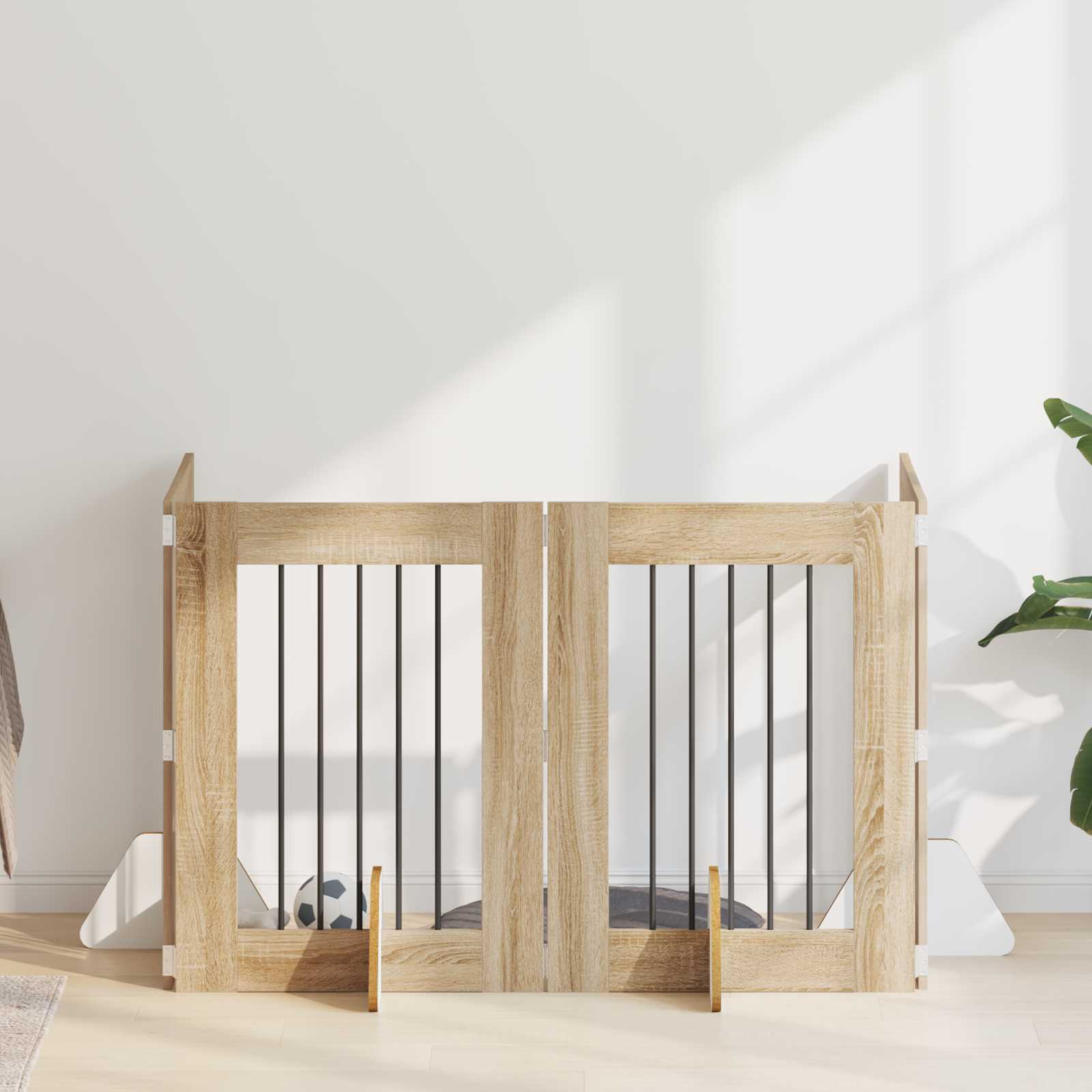 Klappbares Hundetor mit Ständern 4 pcs Sonoma-Eiche 241 cm