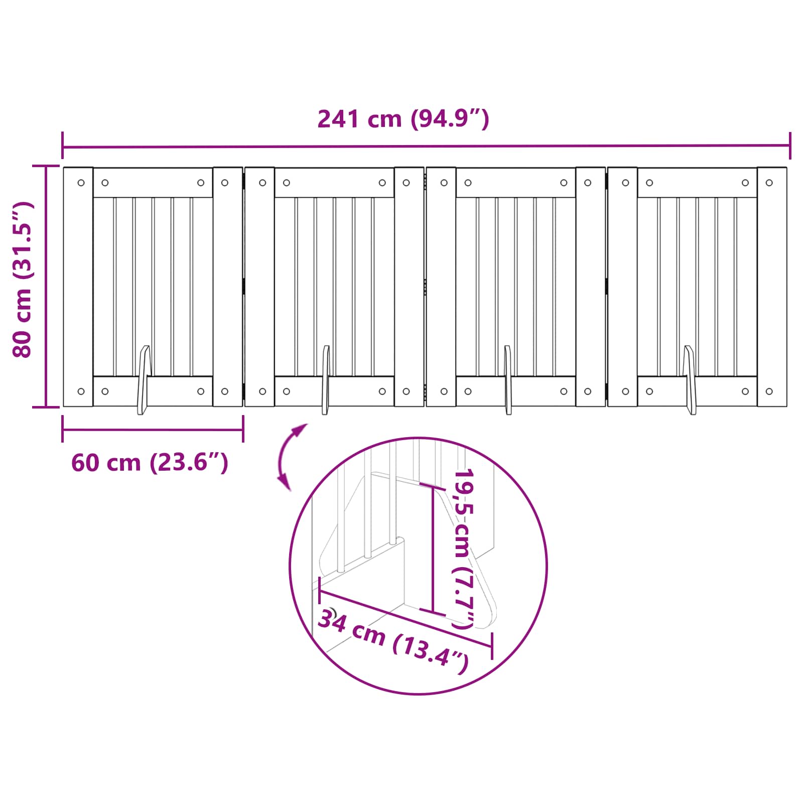 Klappbares Hundetor mit Ständern 4 pcs Sonoma-Eiche 241 cm