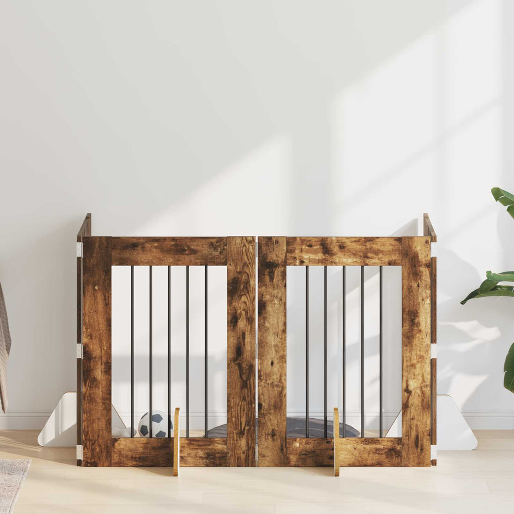 Klappbares Hundetor mit Ständern 4 pcs Geräucherte Eiche 241 cm