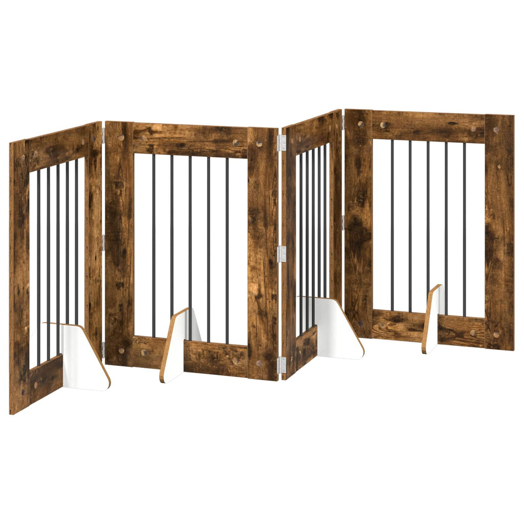 Klappbares Hundetor mit Ständern 4 pcs Geräucherte Eiche 241 cm