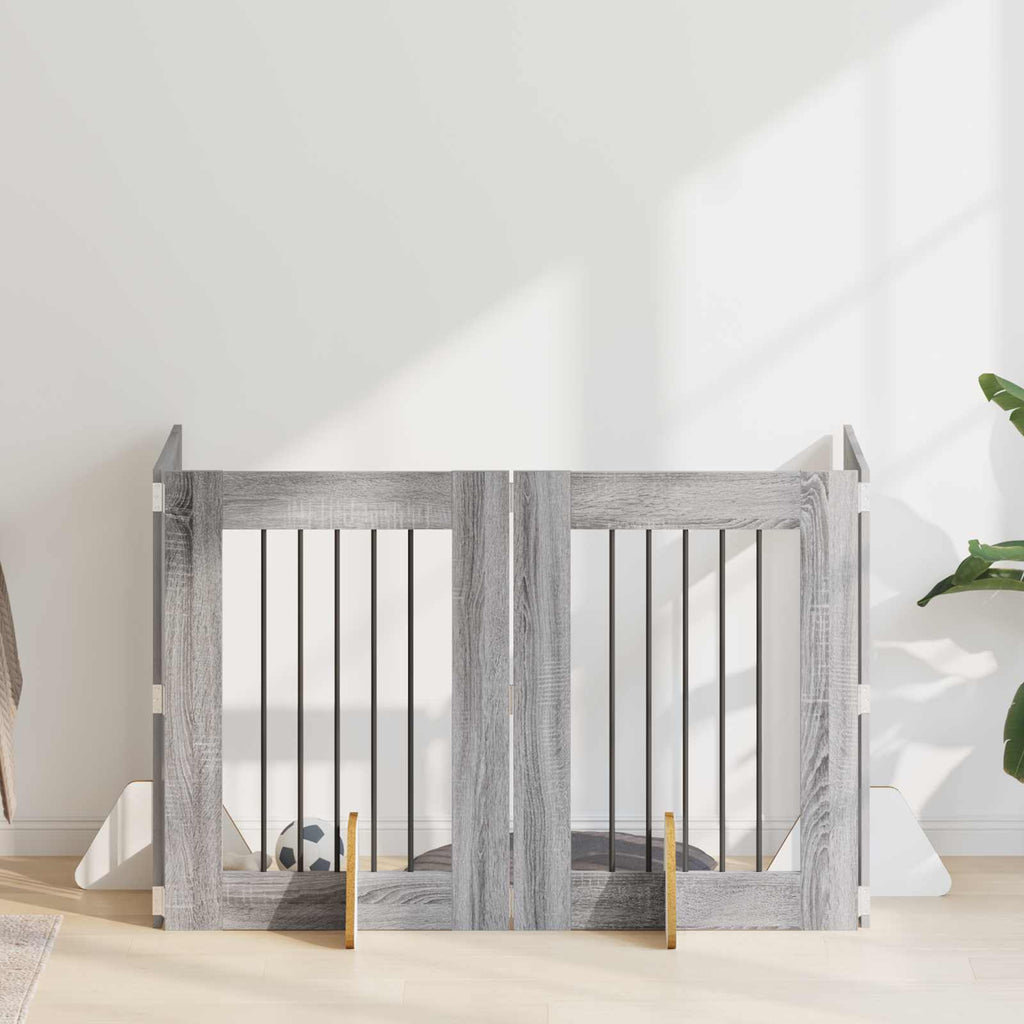 Klappbares Hundetor mit Ständern 4 pcs Graues Sonoma 241 cm