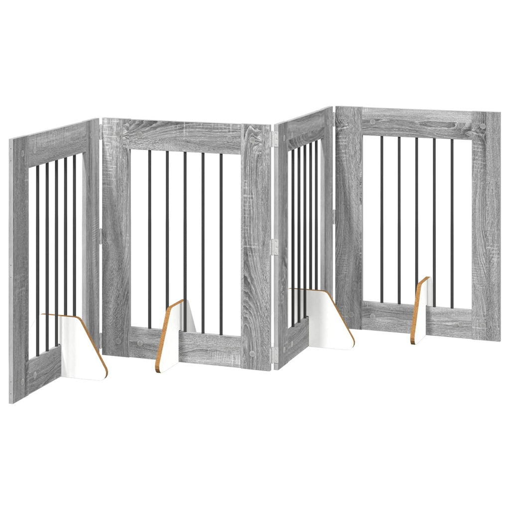 Klappbares Hundetor mit Ständern 4 pcs Graues Sonoma 241 cm