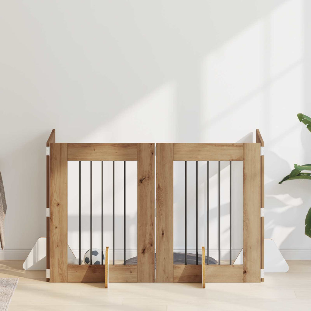 Klappbares Hundetor mit Ständern 4 pcs Artisan-Eiche 241 cm