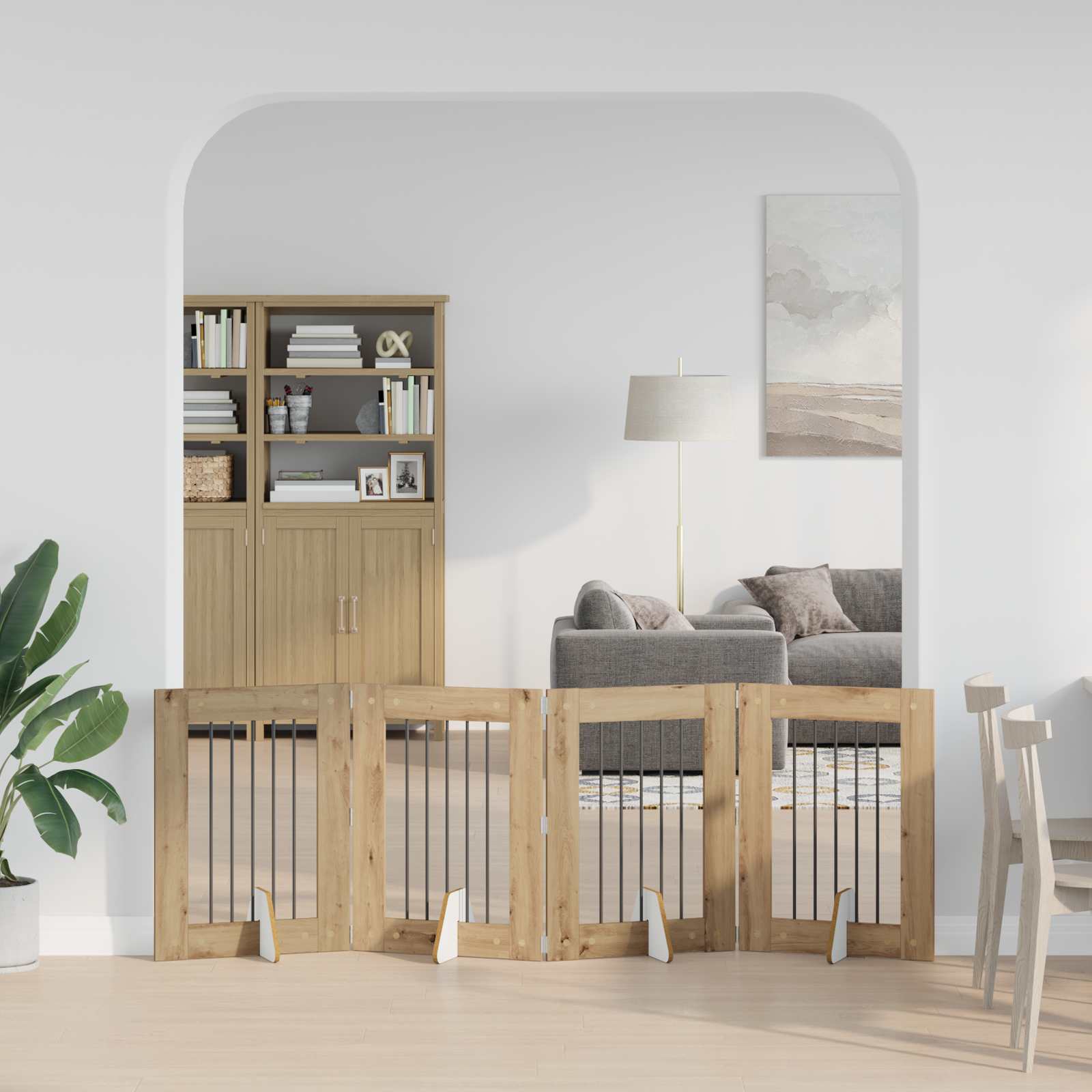 Klappbares Hundetor mit Ständern 4 pcs Artisan-Eiche 241 cm