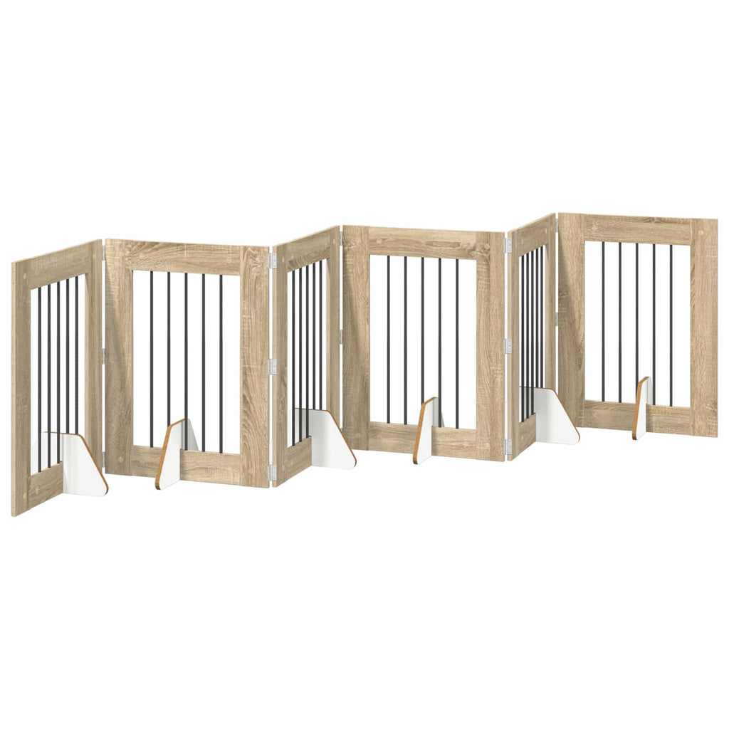 Klappbares Hundetor mit Ständern 6 pcs Sonoma-Eiche 362 cm