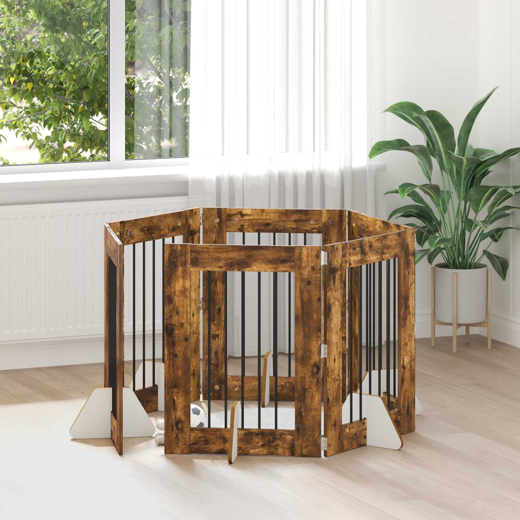 Klappbares Hundetor mit Ständern 6 pcs Geräucherte Eiche 362 cm