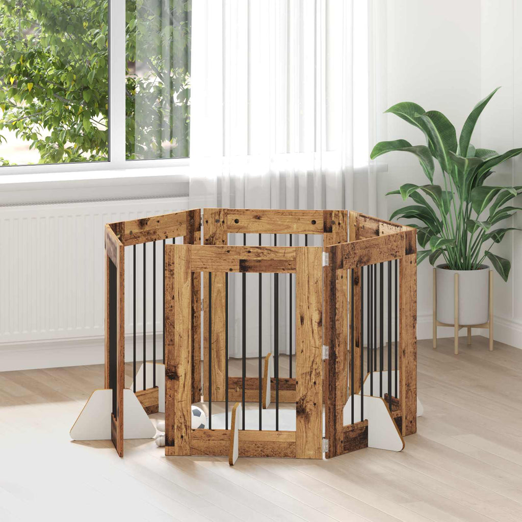 Klappbares Hundetor mit Ständern 6 pcs Altholz 362 cm