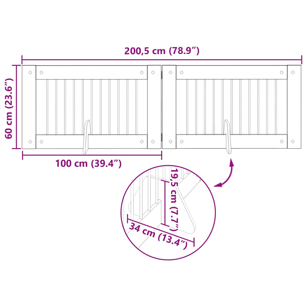 Klappbares Hundetor mit Ständern 2 pcs Altholz 200,5 cm
