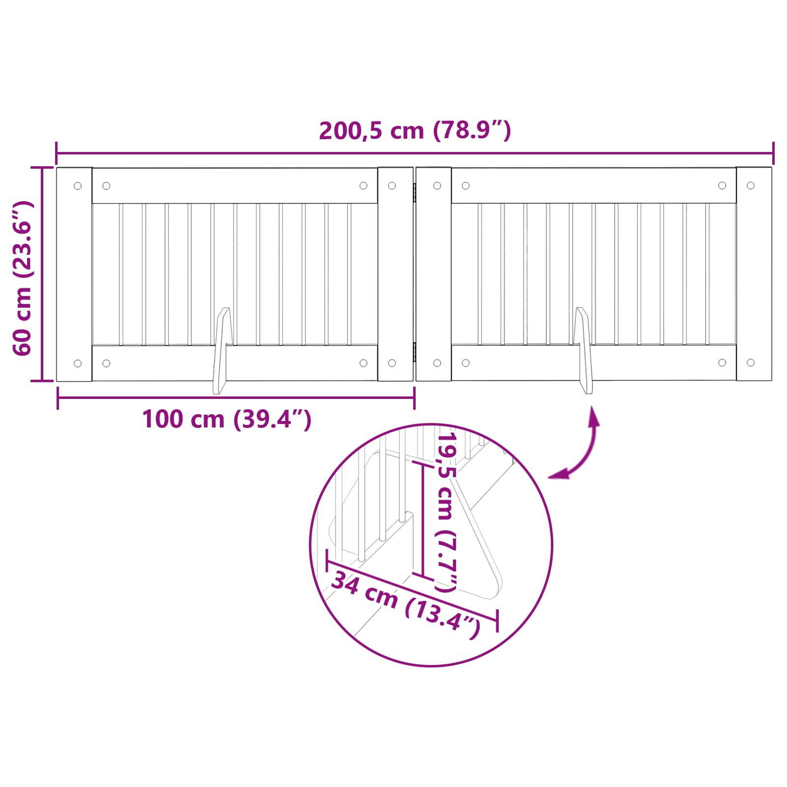 Klappbares Hundetor mit Ständern 2 pcs Altholz 200,5 cm