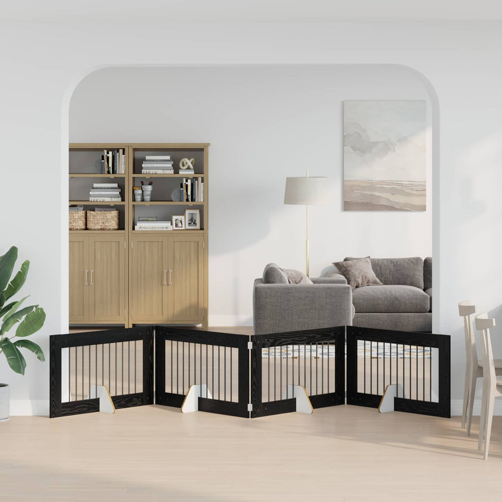 Klappbares Hundetor mit Ständern 4 pcs Schwarze Eiche 401 cm
