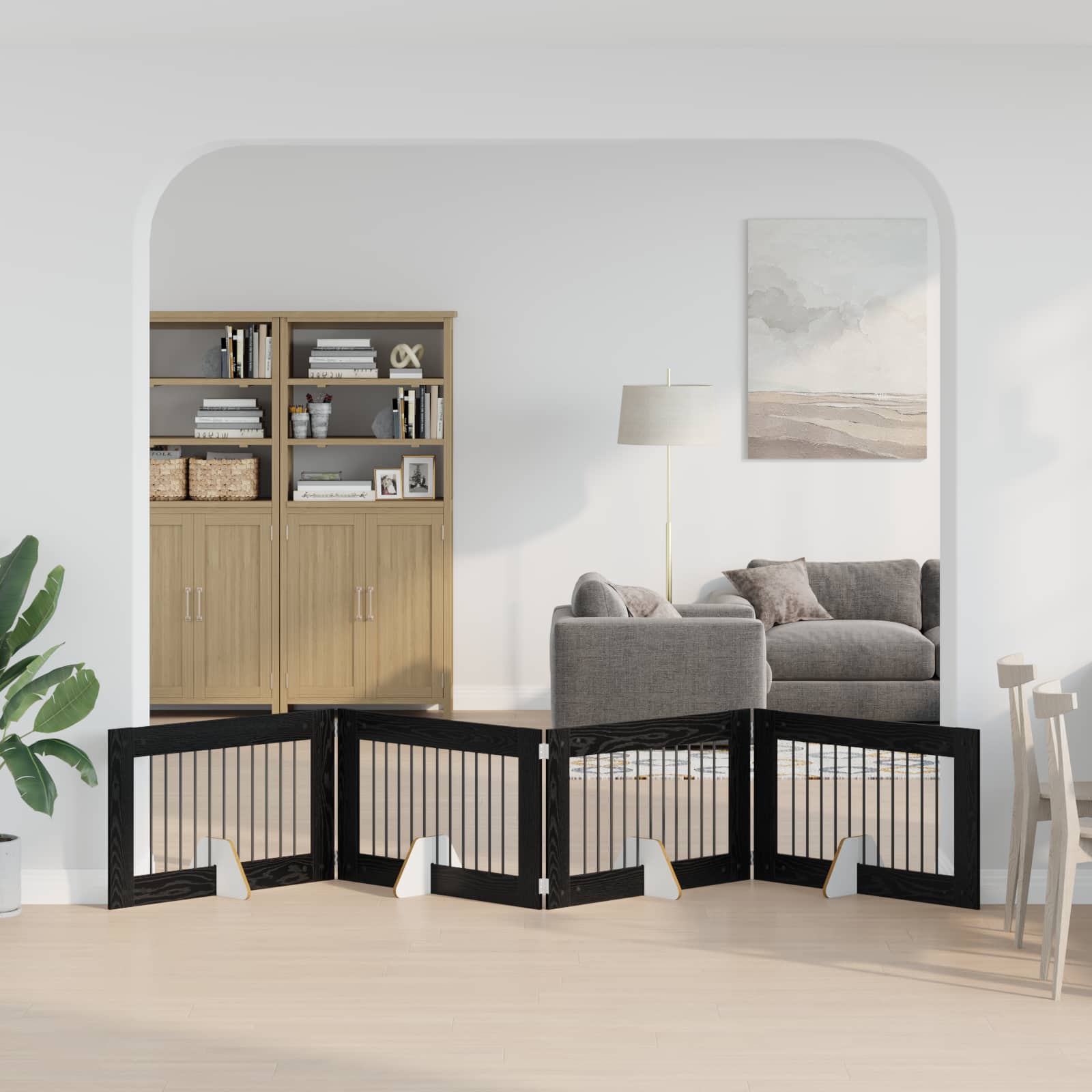Klappbares Hundetor mit Ständern 4 pcs Schwarze Eiche 401 cm