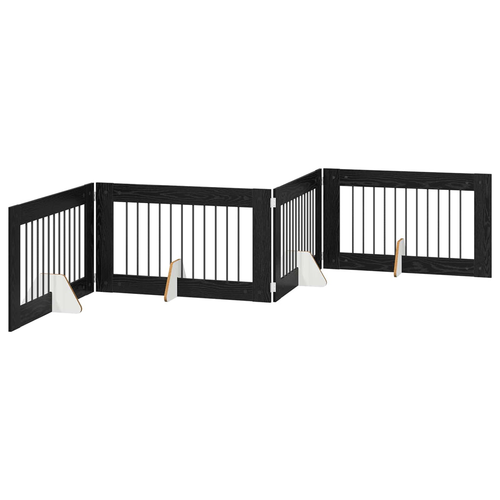 Klappbares Hundetor mit Ständern 4 pcs Schwarze Eiche 401 cm