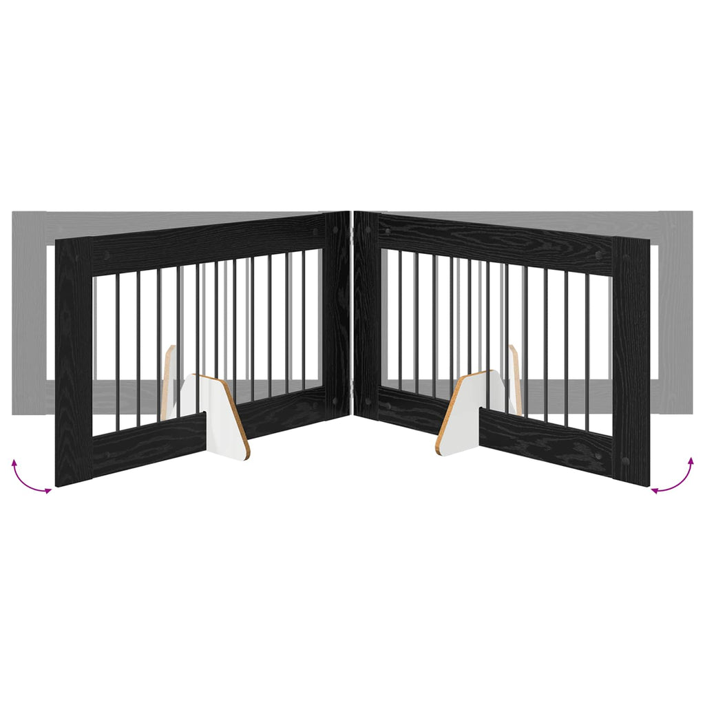 Klappbares Hundetor mit Ständern 4 pcs Schwarze Eiche 401 cm
