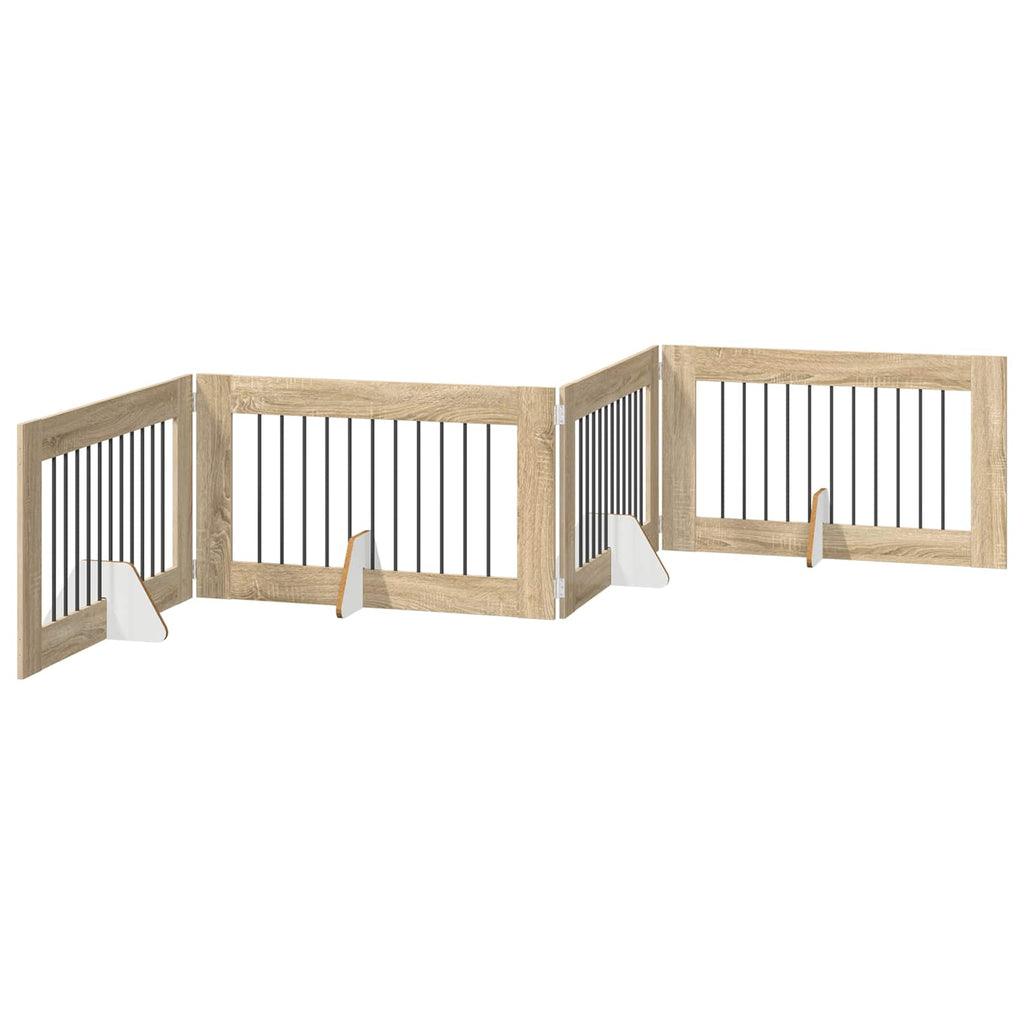 Klappbares Hundetor mit Ständern 4 pcs Sonoma-Eiche 401 cm