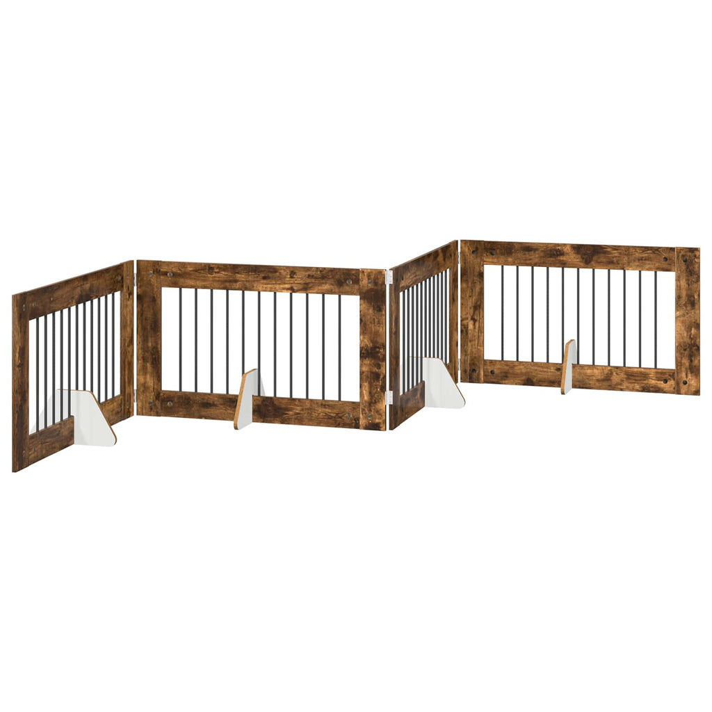 Klappbares Hundetor mit Ständern 4 pcs Geräucherte Eiche 401 cm