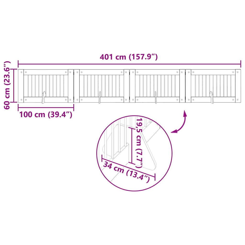 Klappbares Hundetor mit Ständern 4 pcs Geräucherte Eiche 401 cm