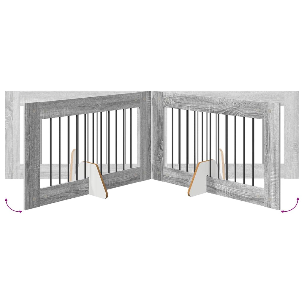 Klappbares Hundetor mit Ständern 4 pcs Graues Sonoma 401 cm