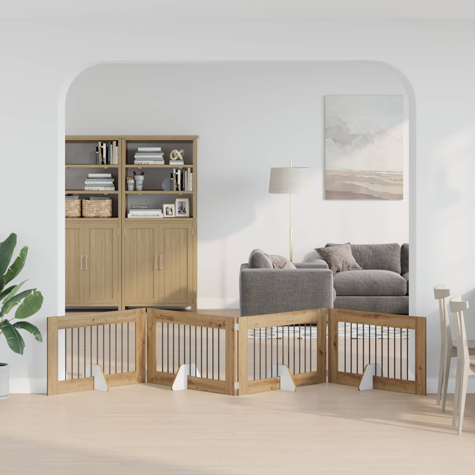 Klappbares Hundetor mit Ständern 4 pcs Artisan-Eiche 401 cm