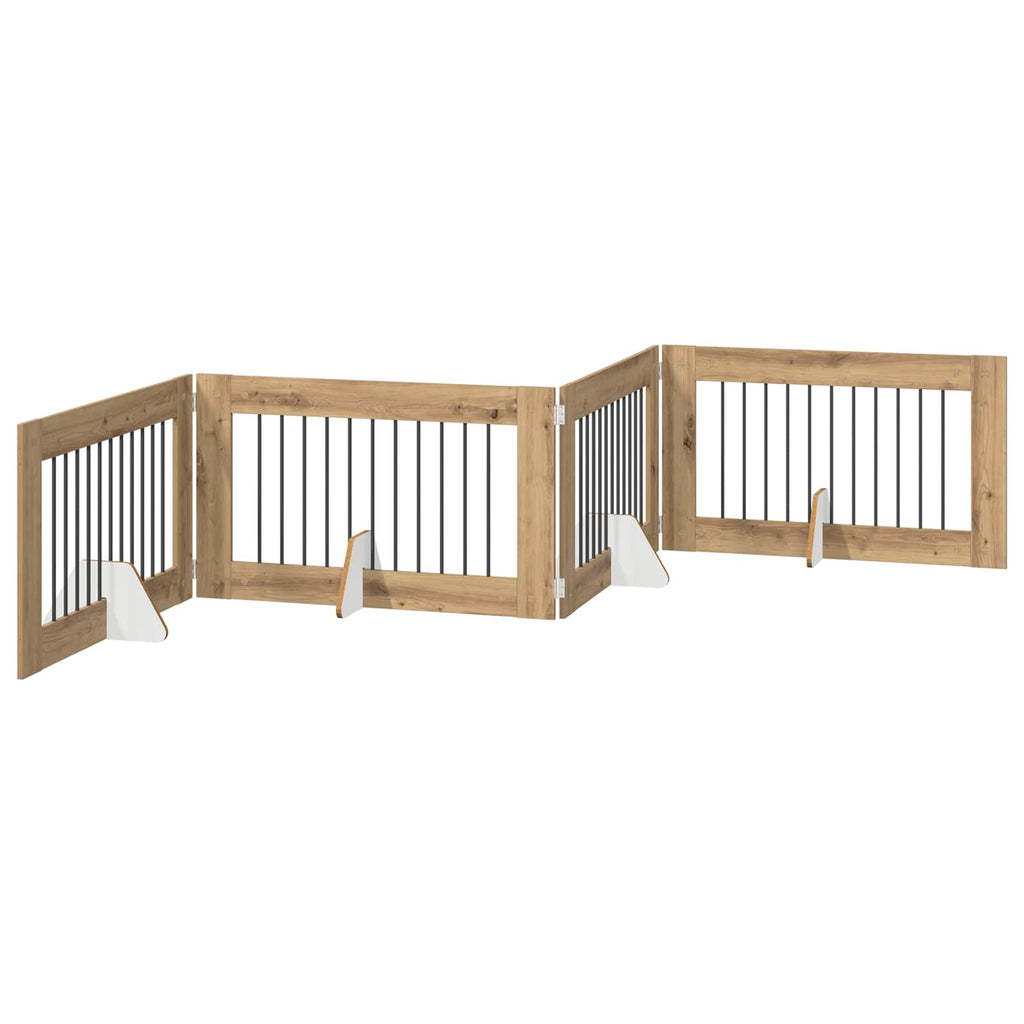 Klappbares Hundetor mit Ständern 4 pcs Artisan-Eiche 401 cm