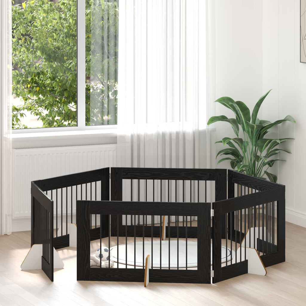 Klappbares Hundetor mit Ständern 6 pcs Schwarze Eiche 602 cm