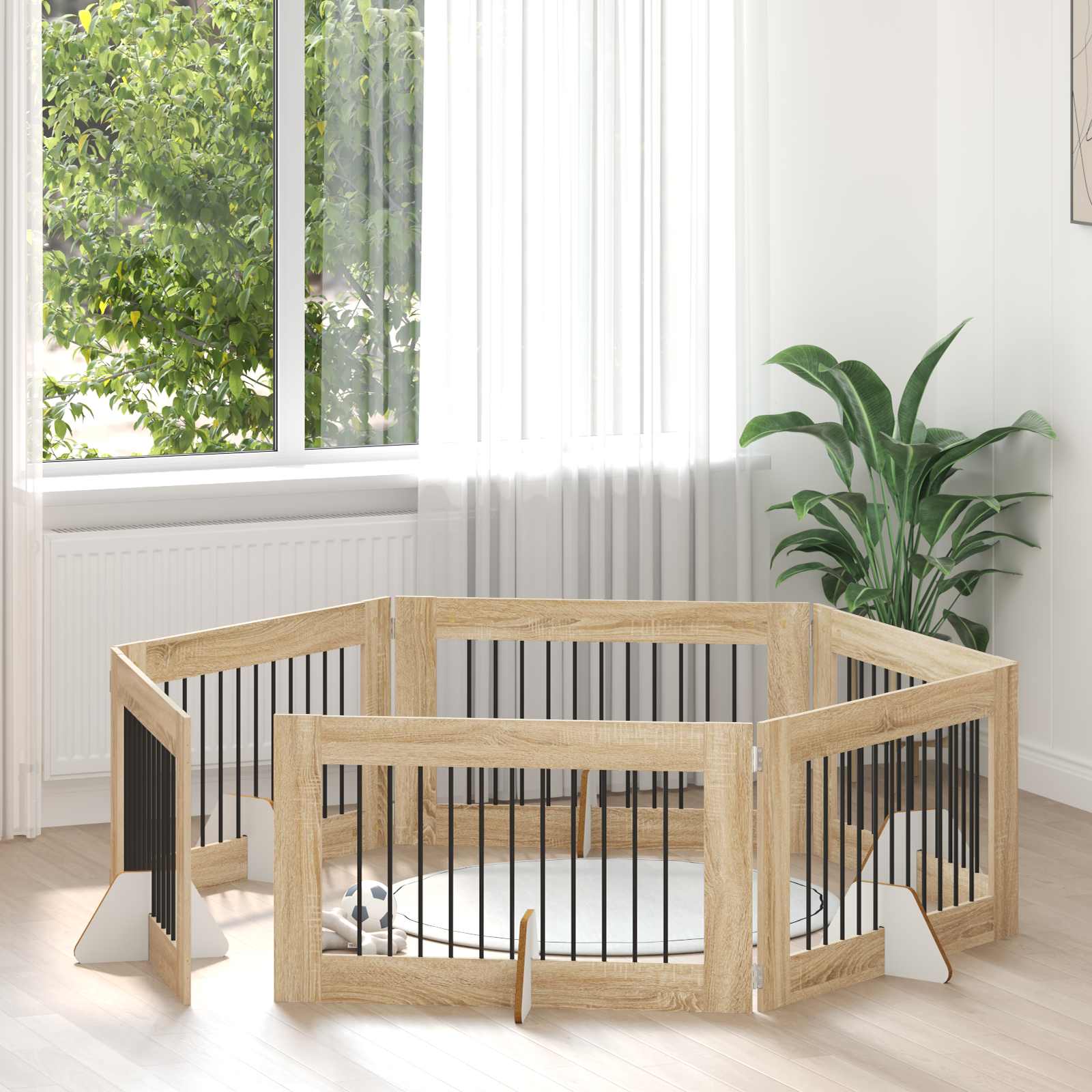 Klappbares Hundetor mit Ständern 6 pcs Sonoma-Eiche 602 cm