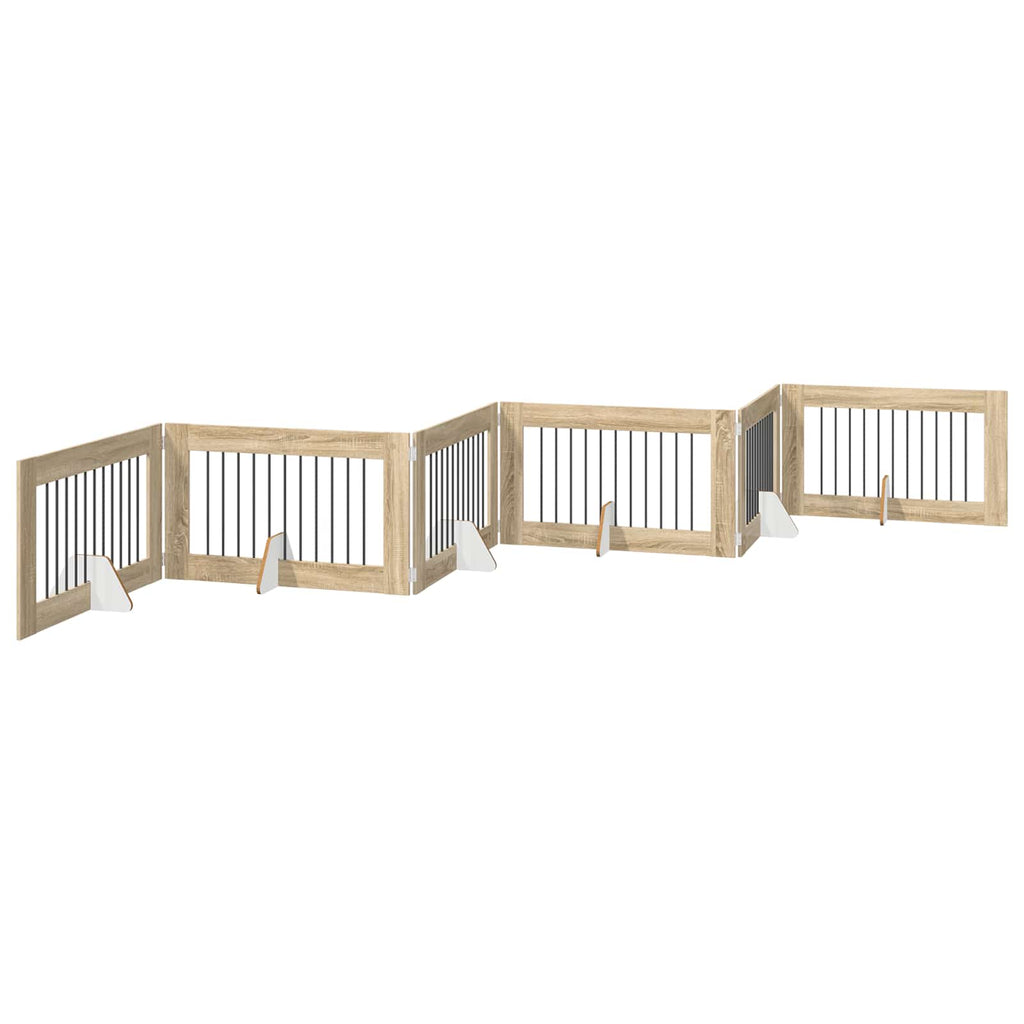 Klappbares Hundetor mit Ständern 6 pcs Sonoma-Eiche 602 cm