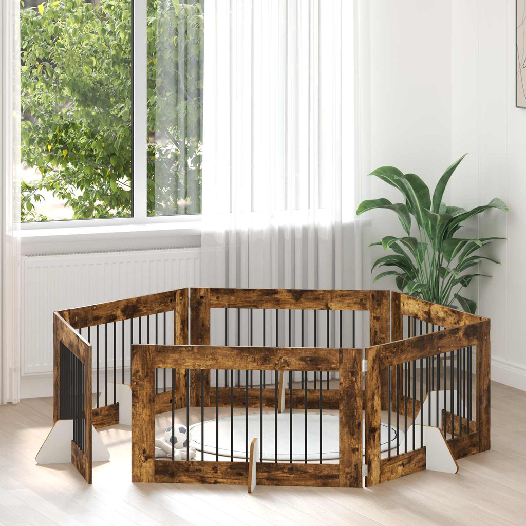 Klappbares Hundetor mit Ständern 6 pcs Geräucherte Eiche 602 cm