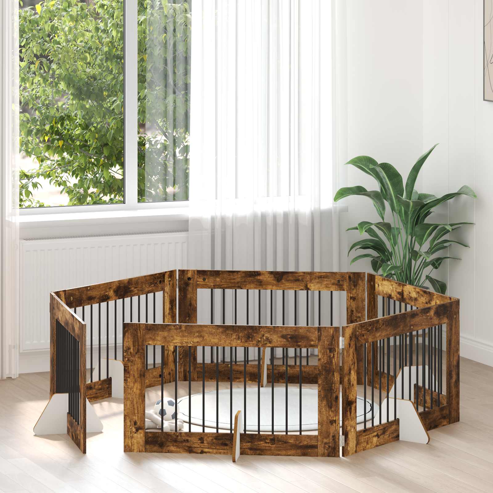 Klappbares Hundetor mit Ständern 6 pcs Geräucherte Eiche 602 cm
