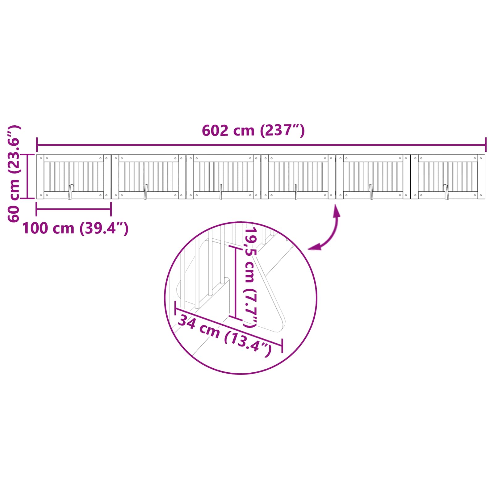 Klappbares Hundetor mit Ständern 6 pcs Geräucherte Eiche 602 cm