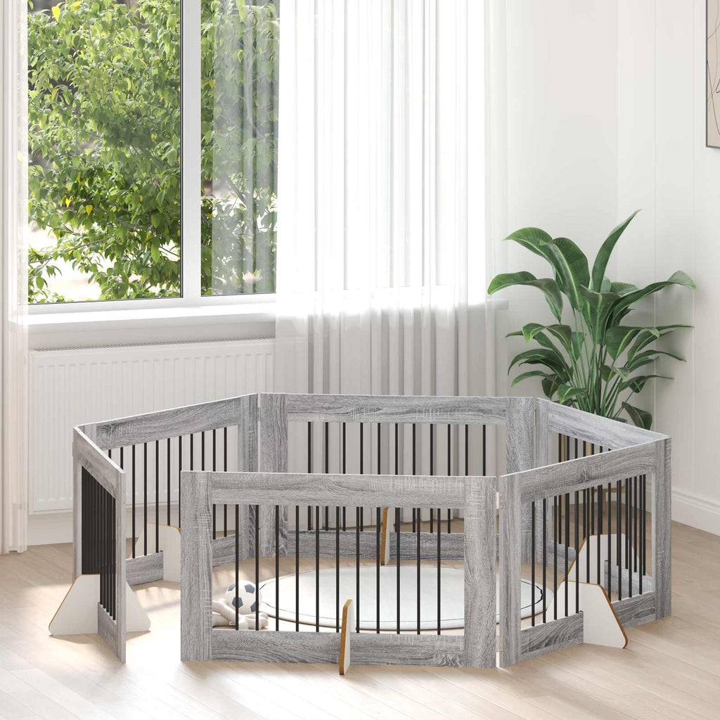 Klappbares Hundetor mit Ständern 6 pcs Graues Sonoma 602 cm
