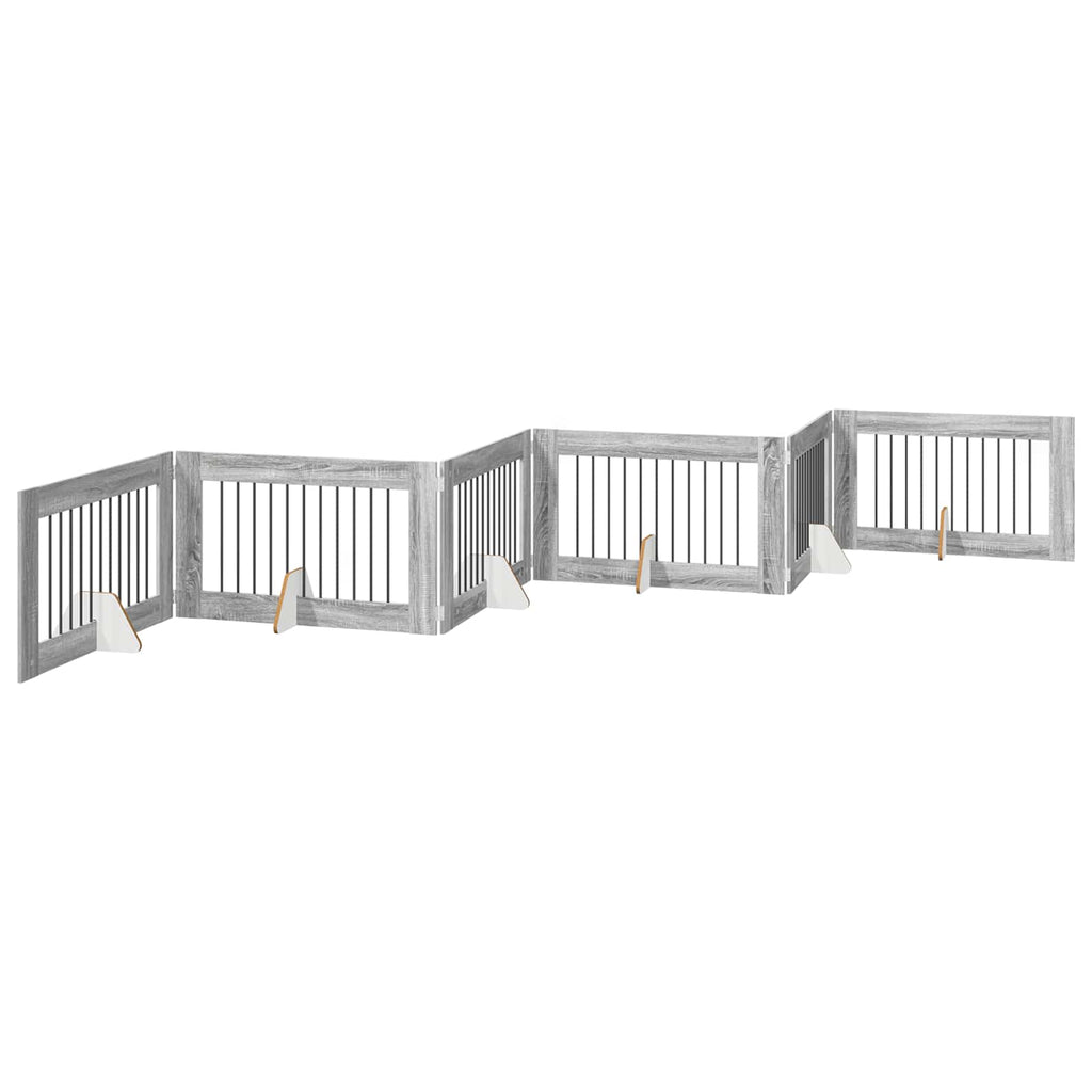 Klappbares Hundetor mit Ständern 6 pcs Graues Sonoma 602 cm