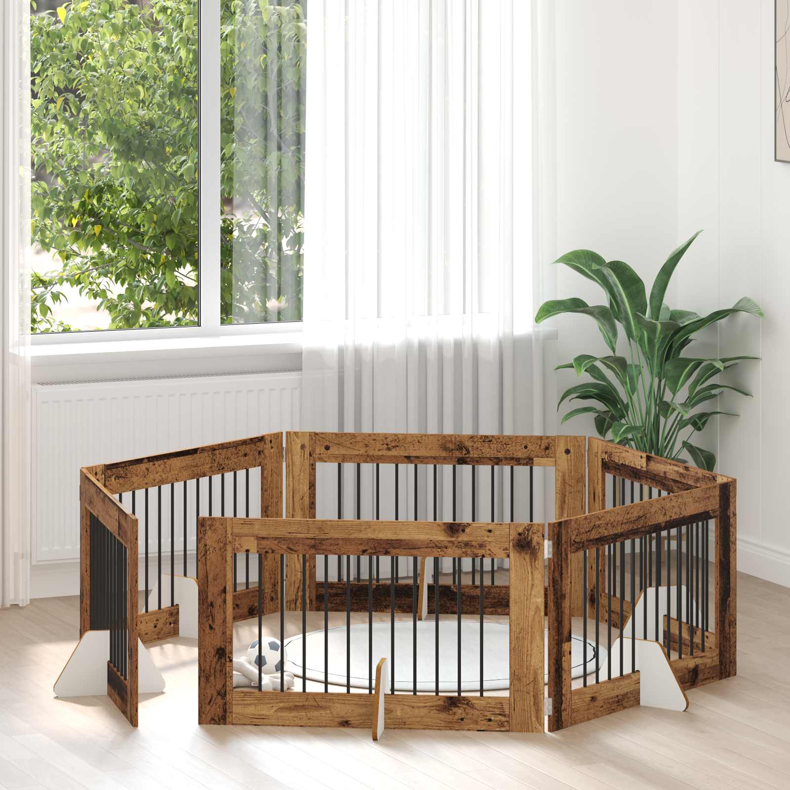 Klappbares Hundetor mit Ständern 6 pcs Altholz 602 cm