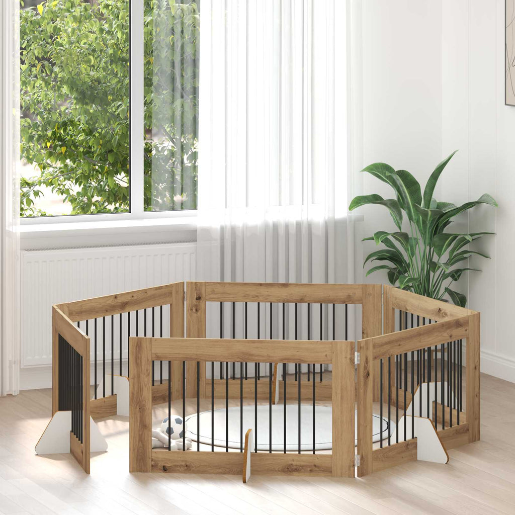 Klappbares Hundetor mit Ständern 6 pcs Artisan-Eiche 602 cm