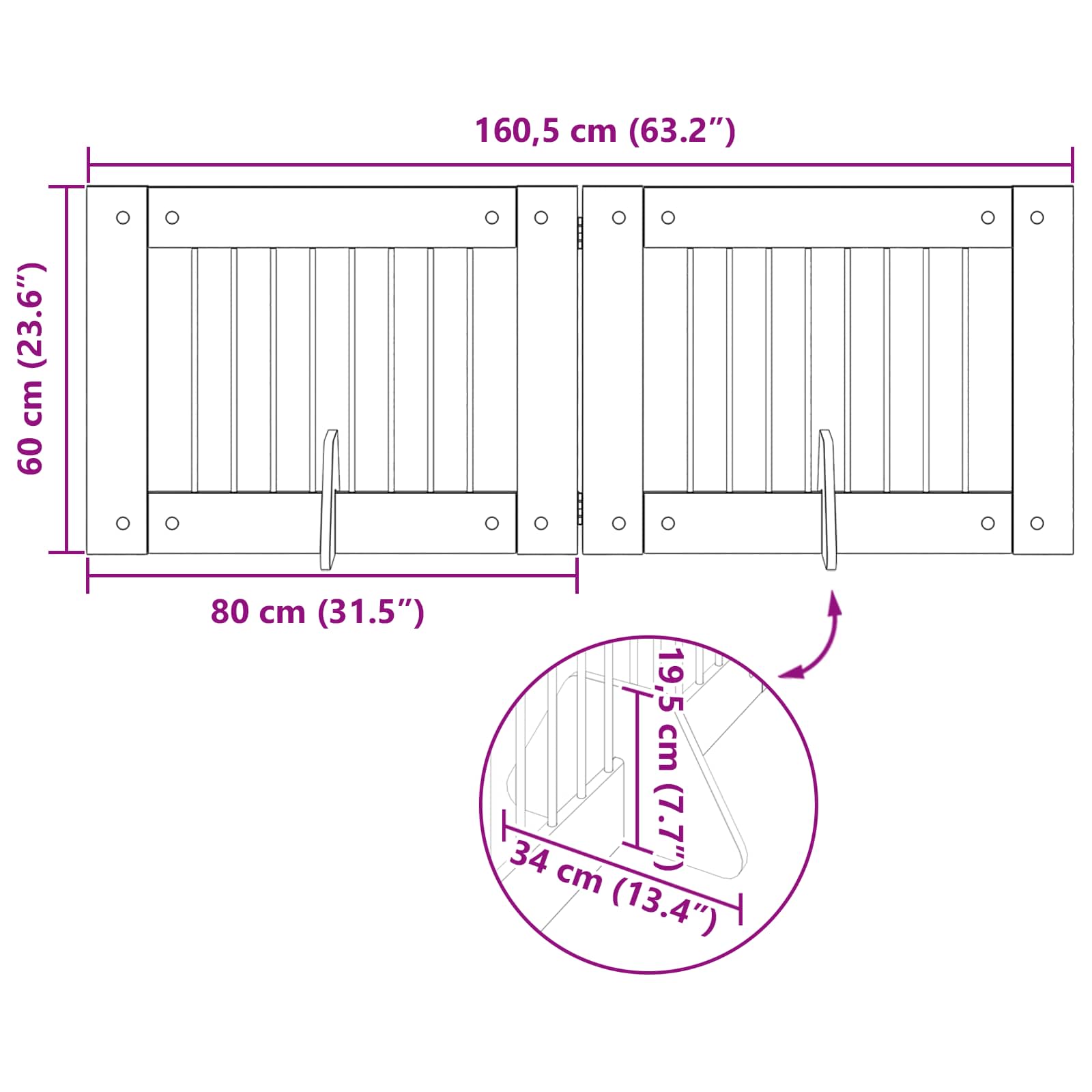 Klappbares Hundetor mit Ständern 2 pcs Altholz 160,5 cm