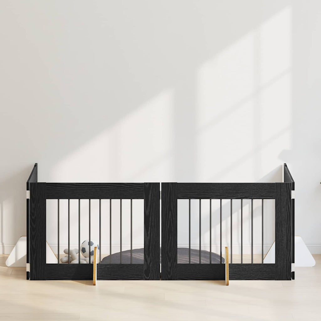 Klappbares Hundetor mit Ständern 4 pcs Schwarze Eiche 321 cm