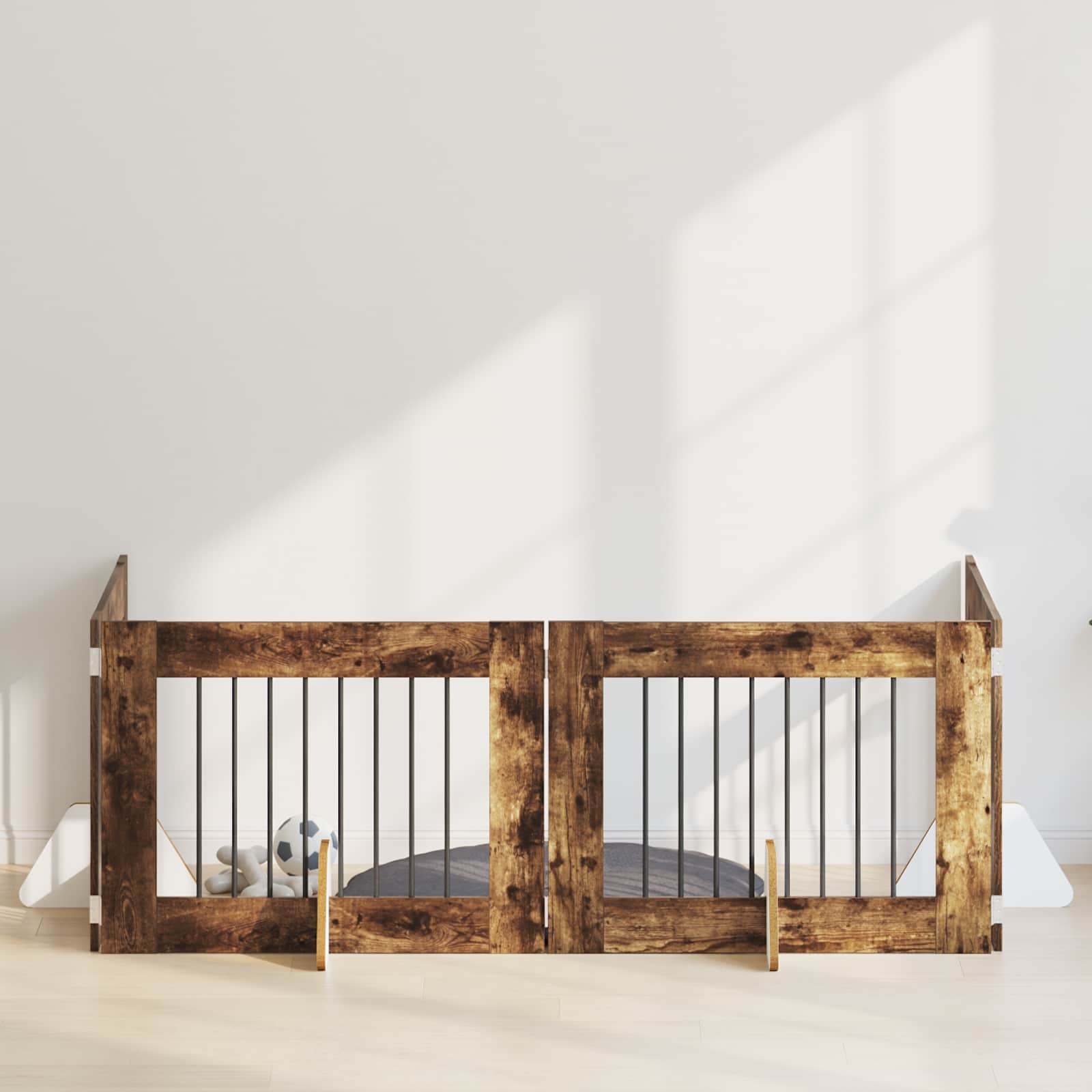 Klappbares Hundetor mit Ständern 4 pcs Geräucherte Eiche 321 cm