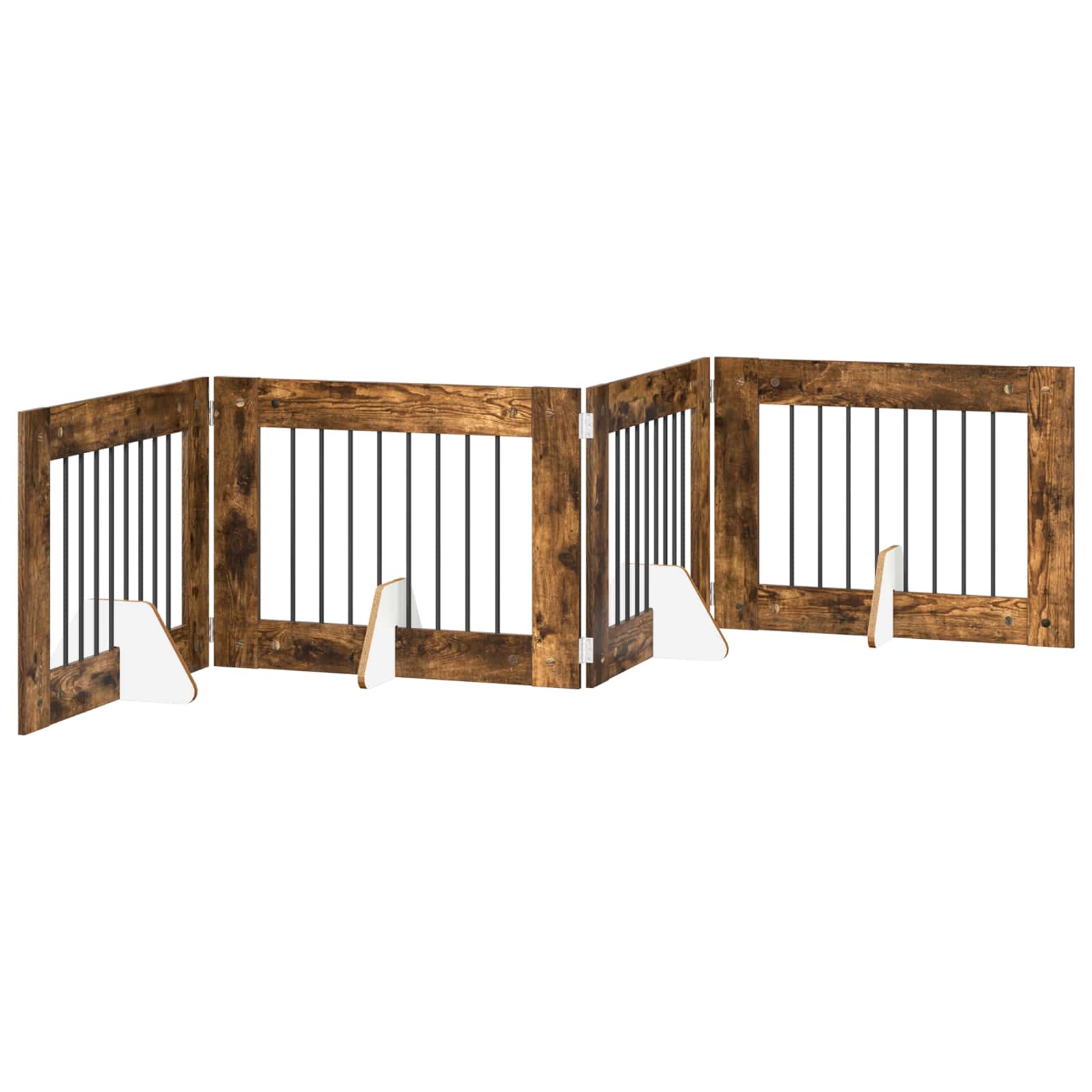 Klappbares Hundetor mit Ständern 4 pcs Geräucherte Eiche 321 cm