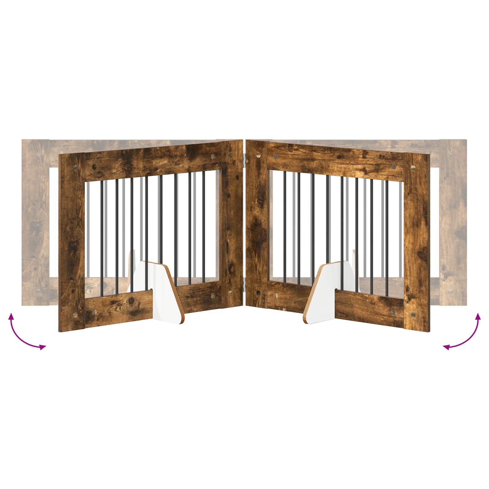 Klappbares Hundetor mit Ständern 4 pcs Geräucherte Eiche 321 cm