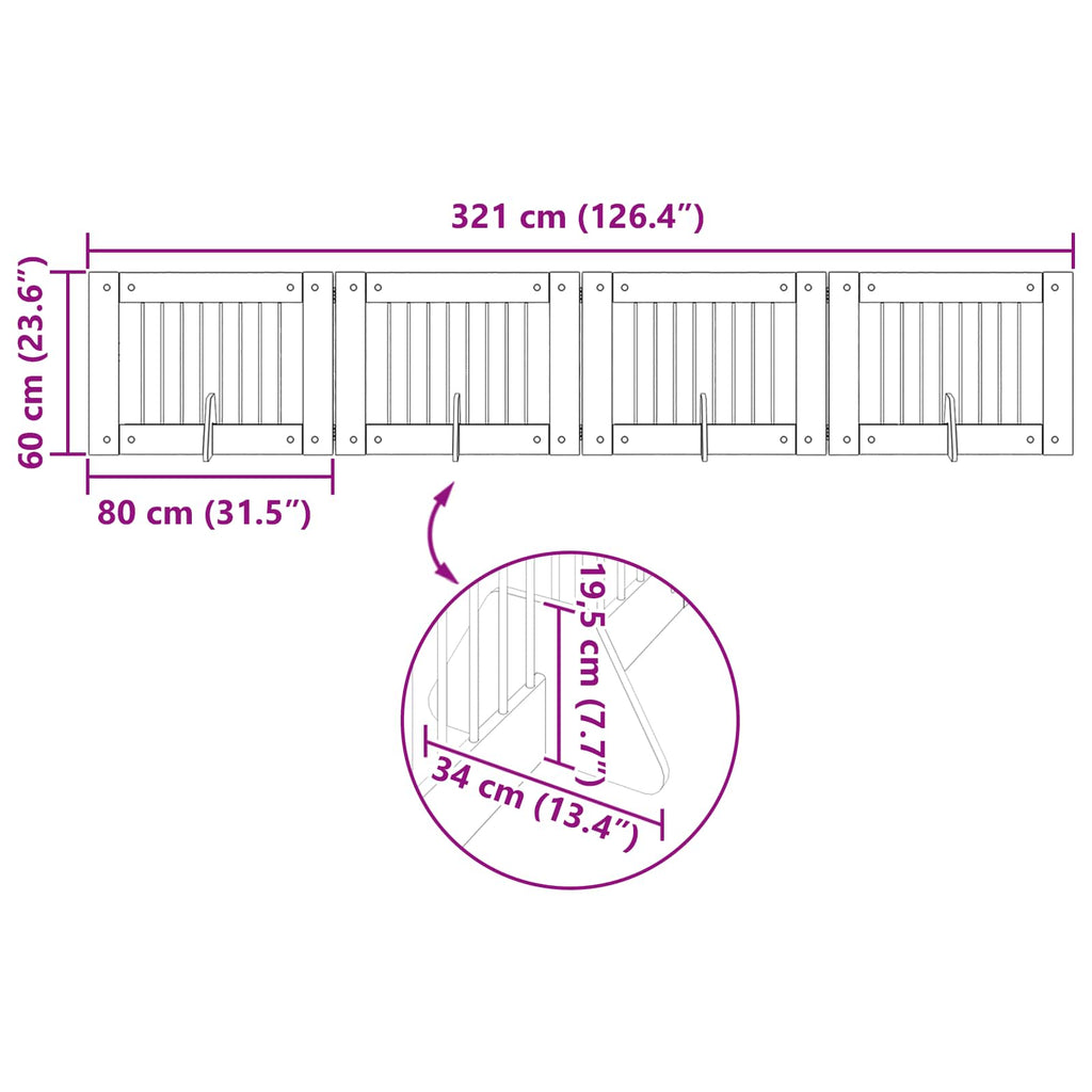 Klappbares Hundetor mit Ständern 4 pcs Geräucherte Eiche 321 cm