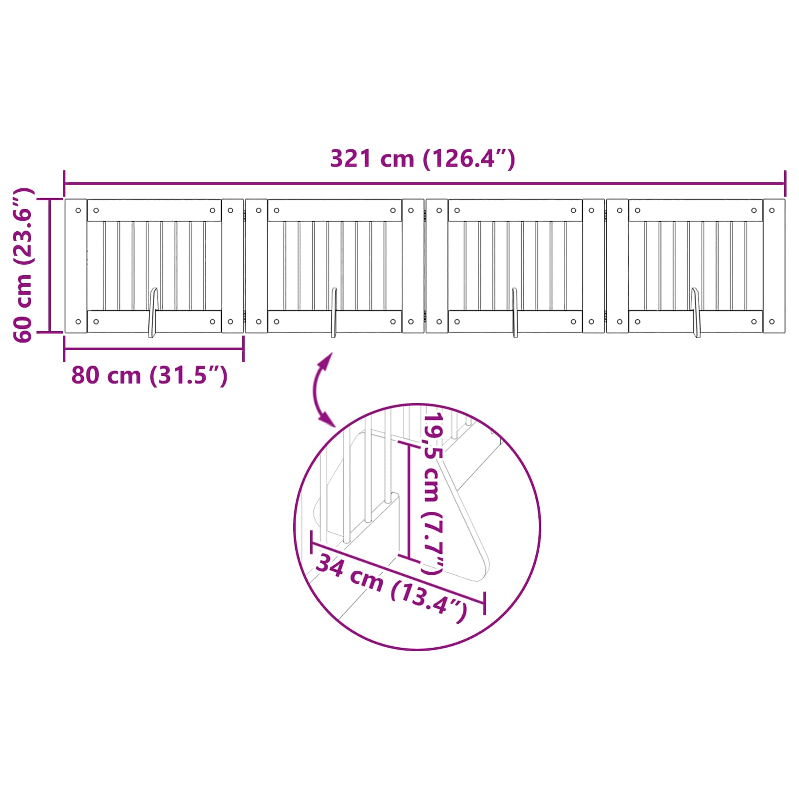 Klappbares Hundetor mit Ständern 4 pcs Artisan-Eiche 321 cm