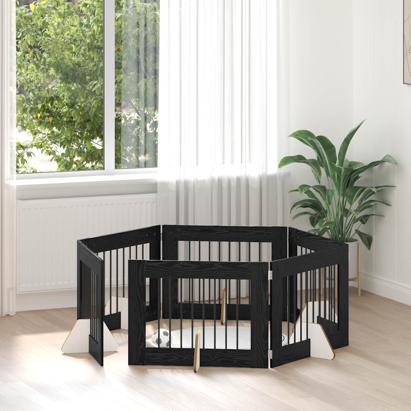Klappbares Hundetor mit Ständern 6 pcs Schwarze Eiche 482 cm