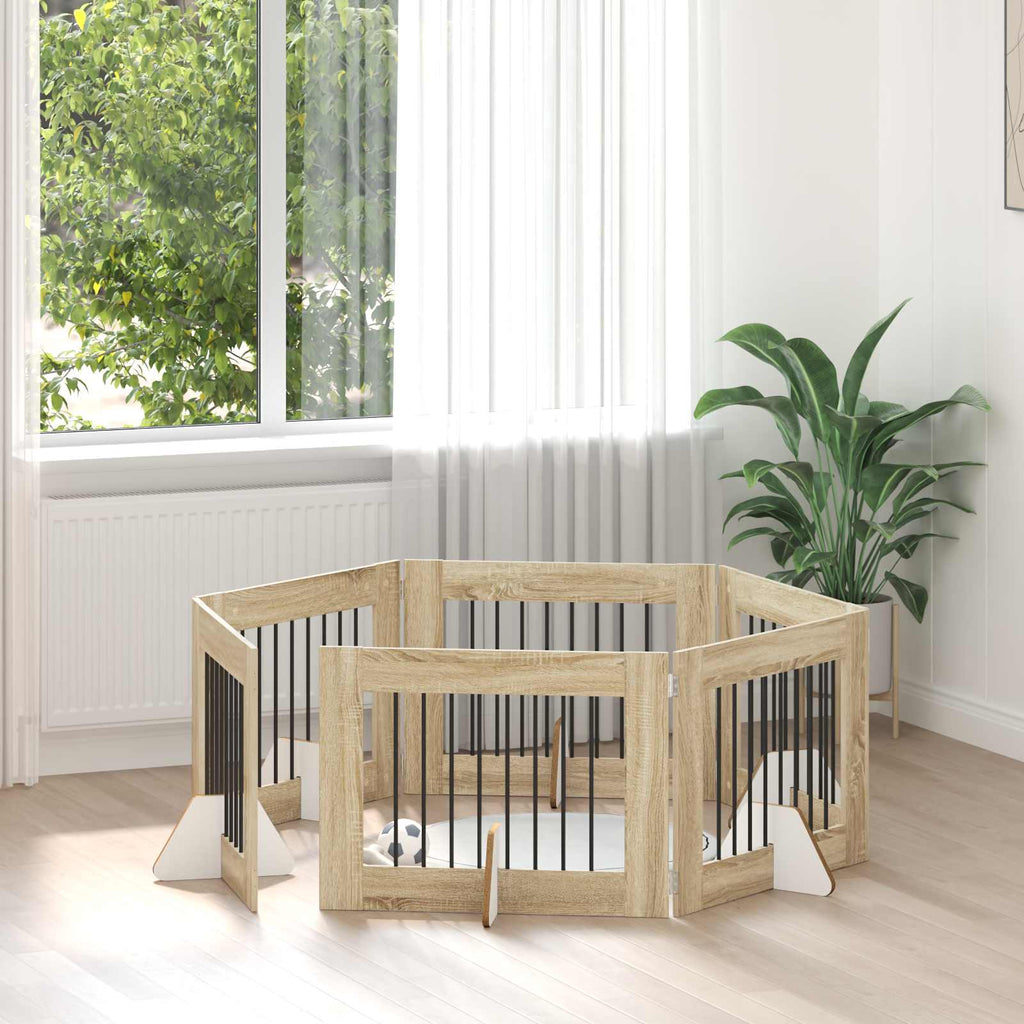 Klappbares Hundetor mit Ständern 6 pcs Sonoma-Eiche 482 cm