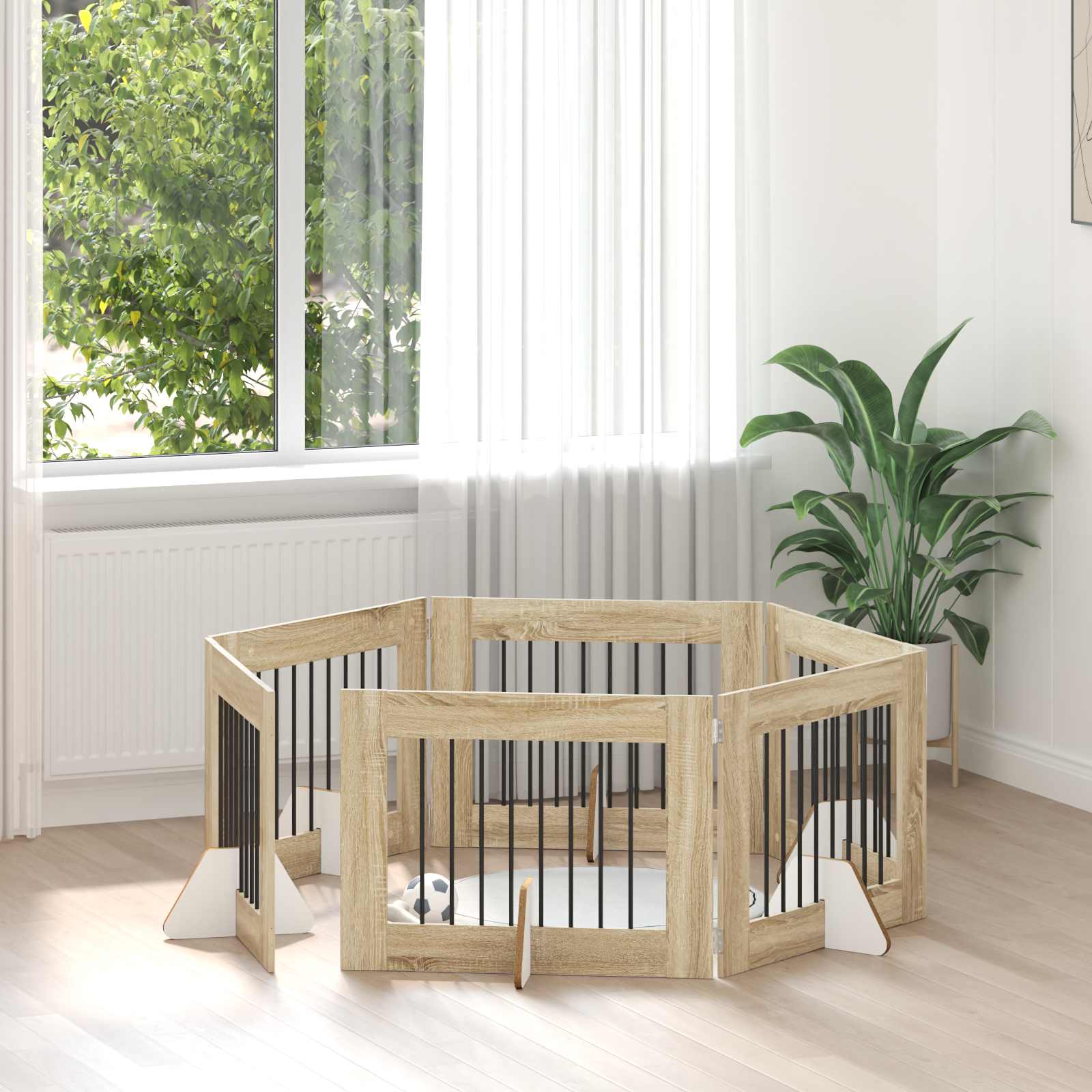 Klappbares Hundetor mit Ständern 6 pcs Sonoma-Eiche 482 cm