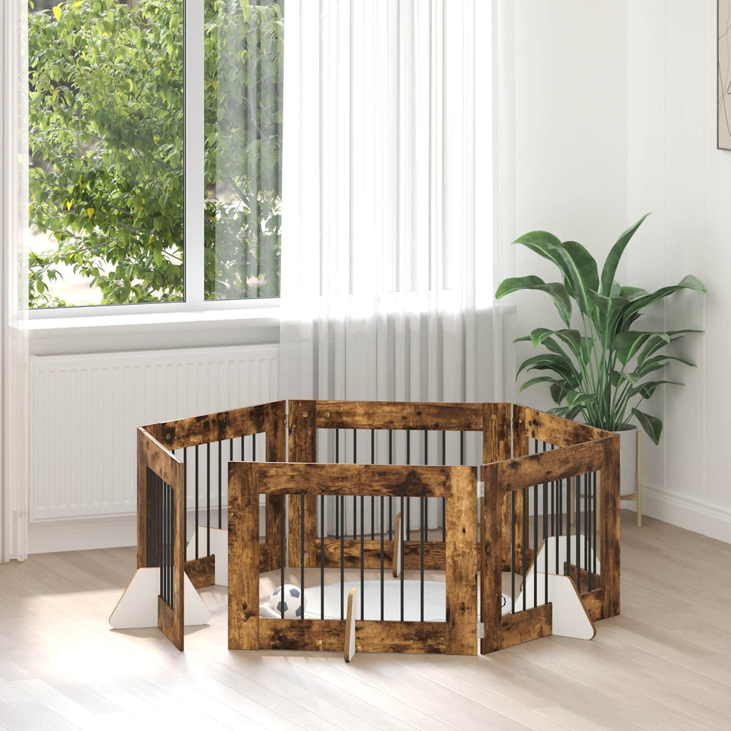 Klappbares Hundetor mit Ständern 6 pcs Geräucherte Eiche 482 cm