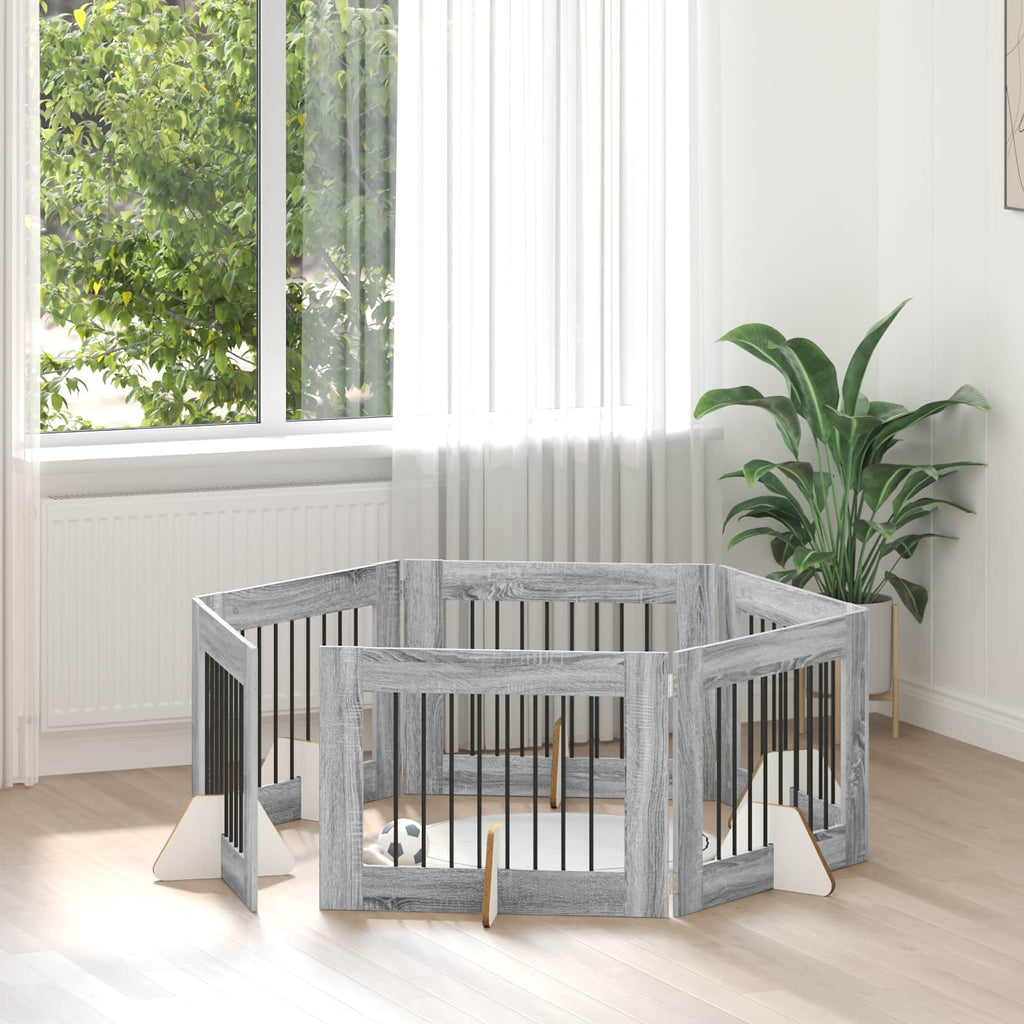 Klappbares Hundetor mit Ständern 6 pcs Graues Sonoma 482 cm