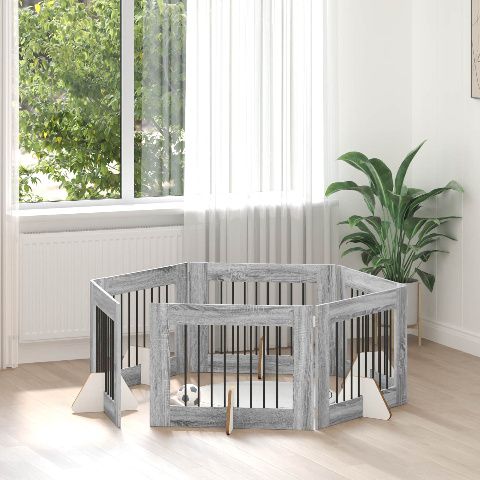 Klappbares Hundetor mit Ständern 6 pcs Graues Sonoma 482 cm