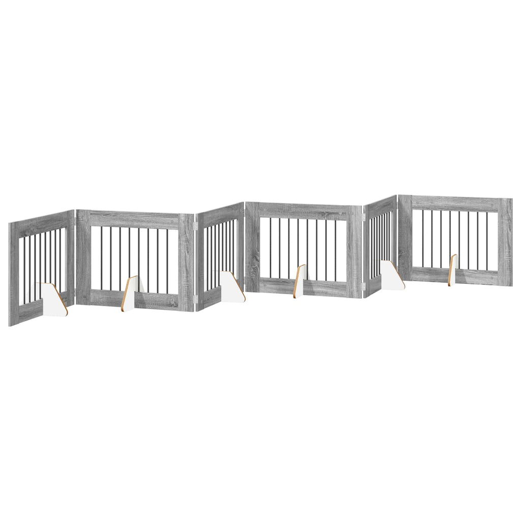 Klappbares Hundetor mit Ständern 6 pcs Graues Sonoma 482 cm