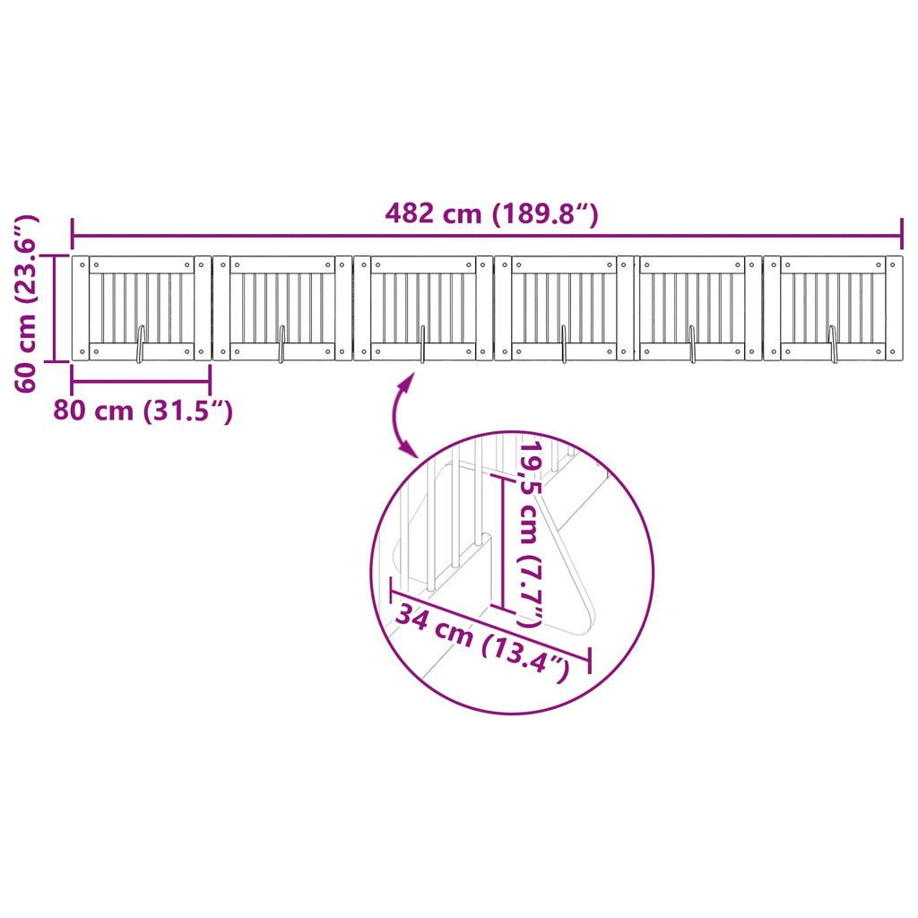 Klappbares Hundetor mit Ständern 6 pcs Altholz 482 cm