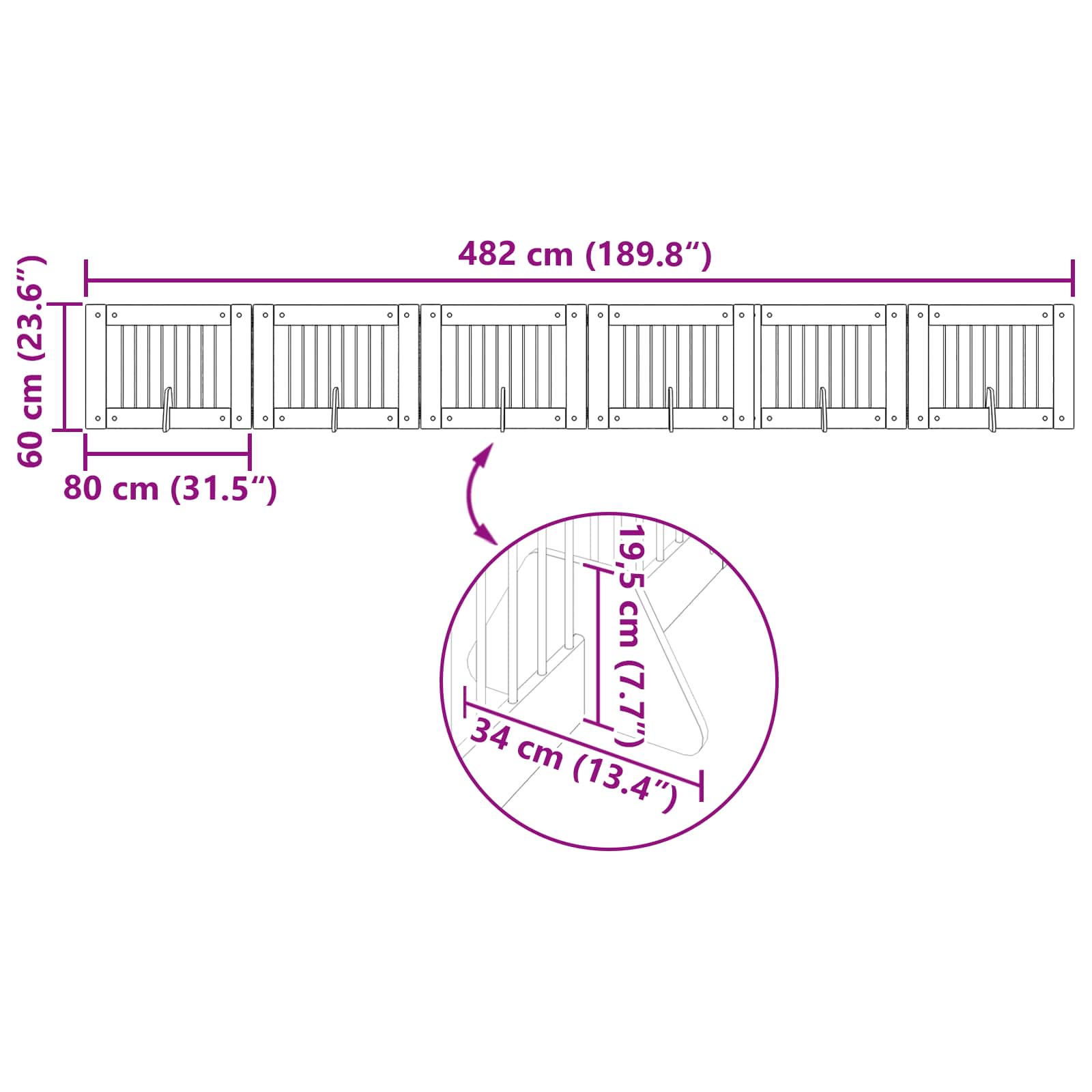 Klappbares Hundetor mit Ständern 6 pcs Altholz 482 cm